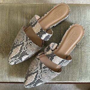 ABLE | Joselyne Snake Python Leather Double Strap Almond Toe Slide Mule 7.5
